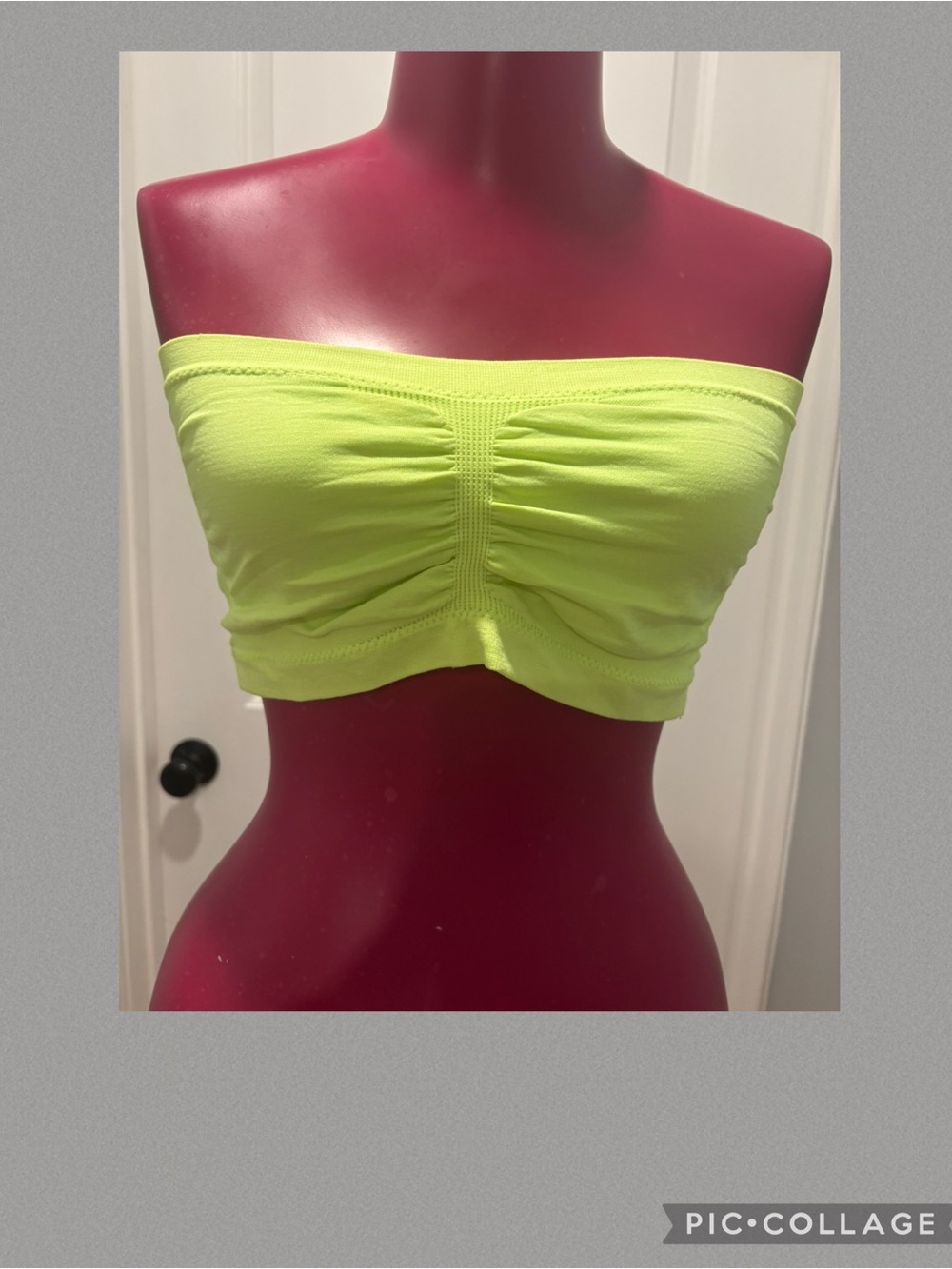 Seamless Neon Lime Ruched Strapless Bandeau Crop Top L/XL